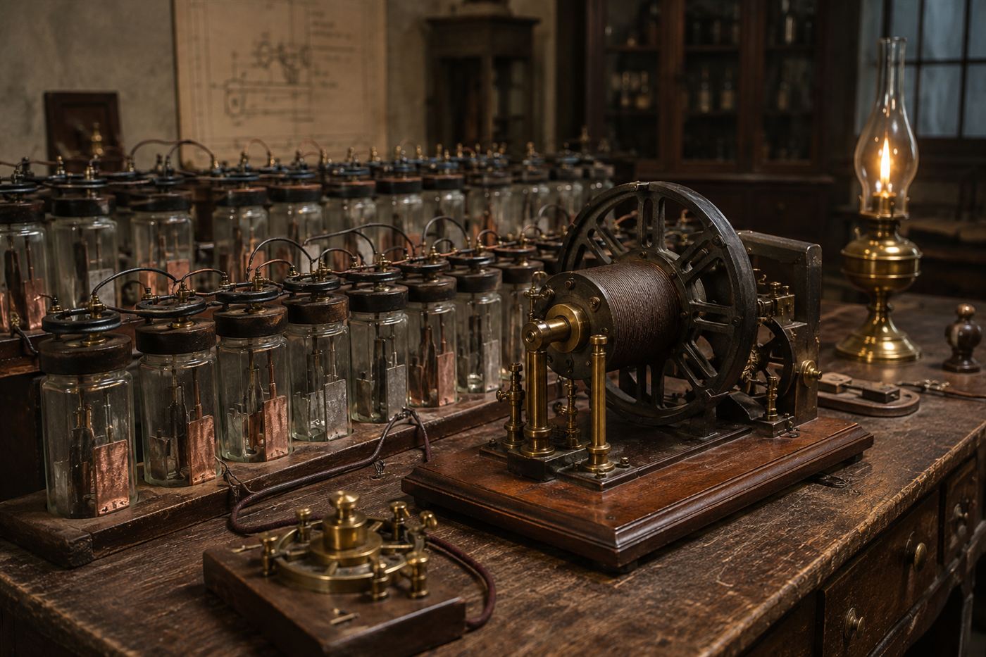 A 19th-century electric motor and galvanic battery cells, the technology behind Jacobi's electric boat