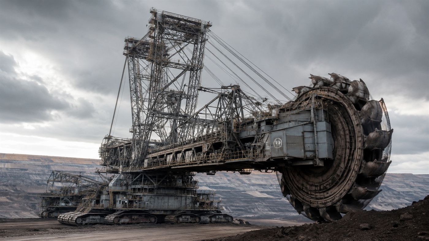 The Bagger 288, the largest land vehicle ever built, a colossal bucket-wheel excavator towering in a German open-pit lignite mine