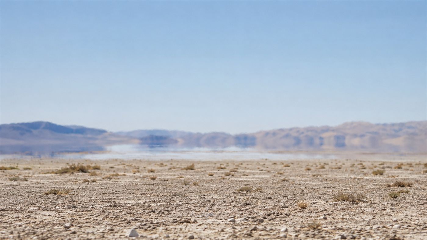 A shimmering heat mirage wavering over a flat west Texas desert plain with distant hills distorted above the horizon