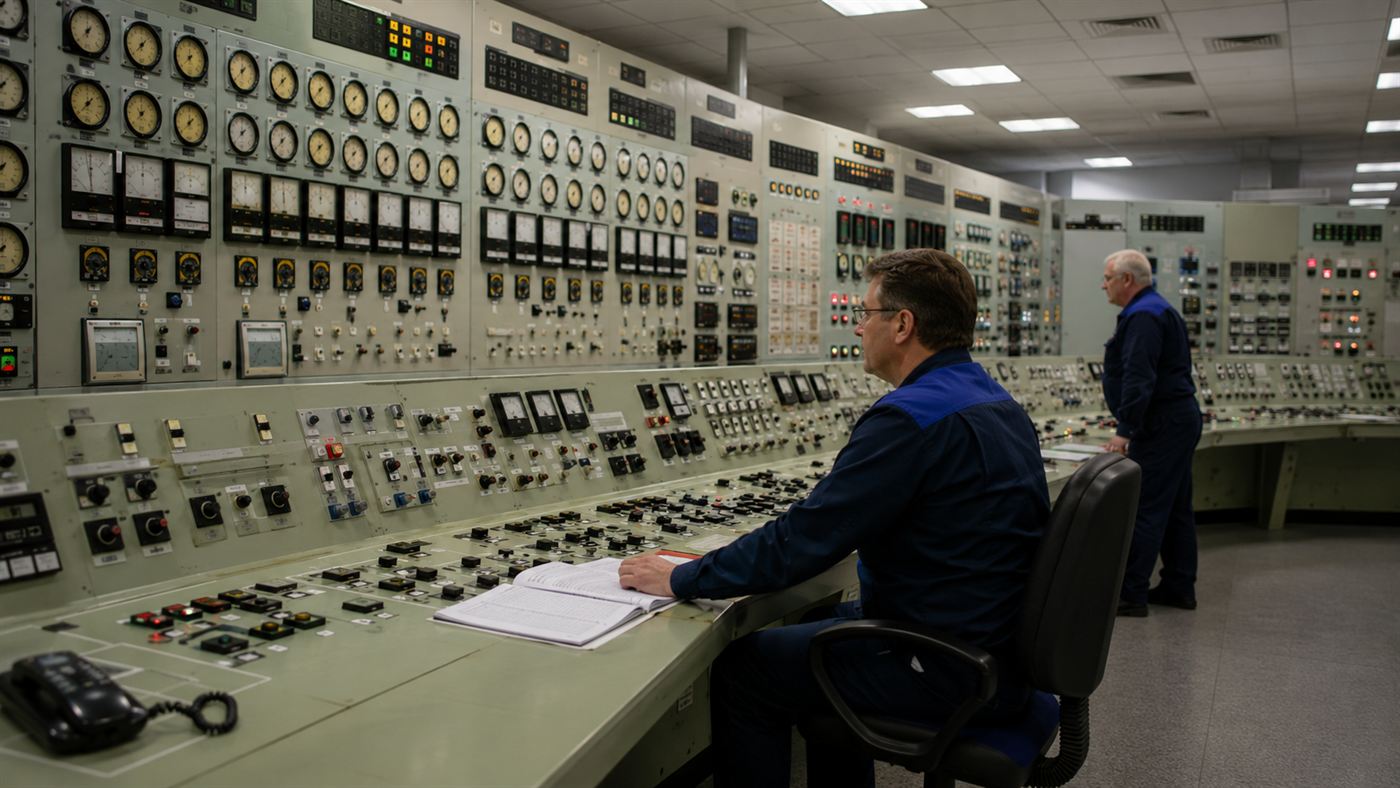 Operators at work in the control room of the Diablo Canyon nuclear power plant