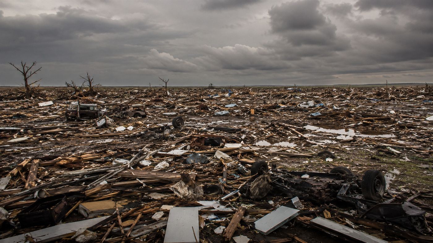 The flattened debris field of Greensburg after the EF5 tornado of May 2007