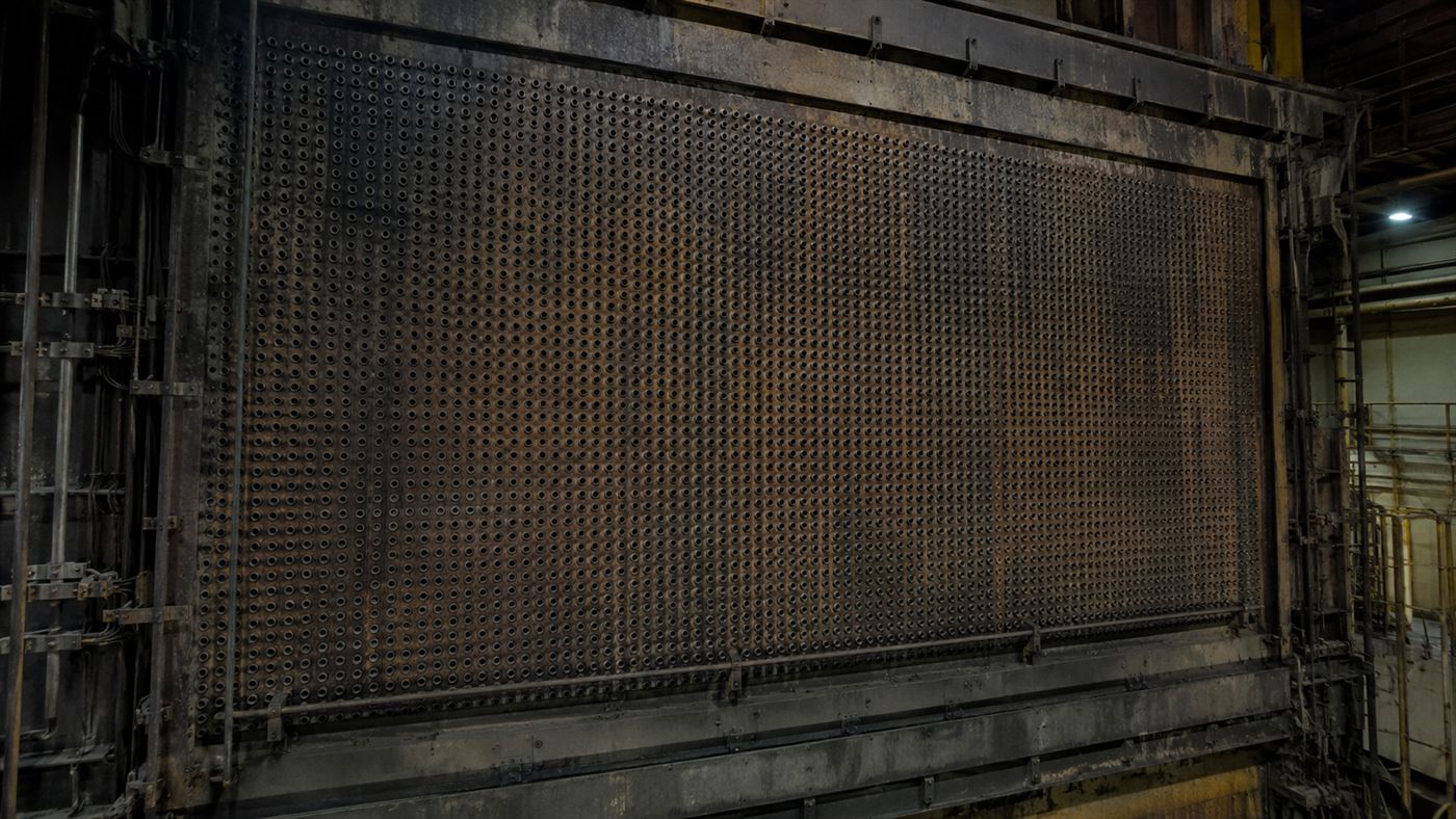The tube-covered face of Hanford's B Reactor, the first plutonium reactor, built for the Manhattan Project