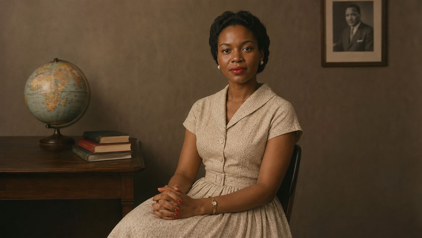 A respectful 1950s-style portrait evoking Henrietta Lacks, a young Black woman whose cells became immortal