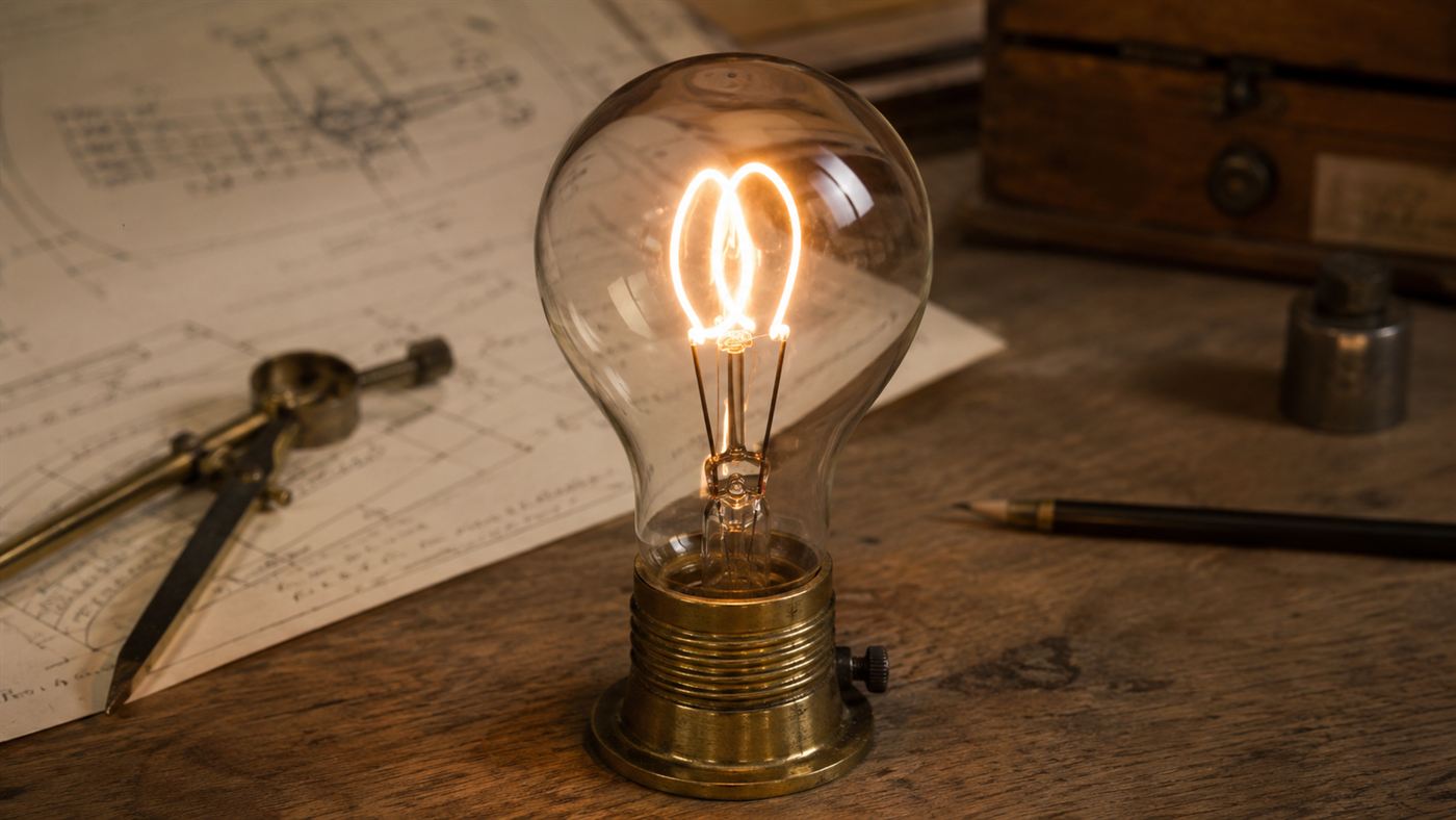 An early carbon-filament light bulb of the kind Lewis Latimer's process made practical