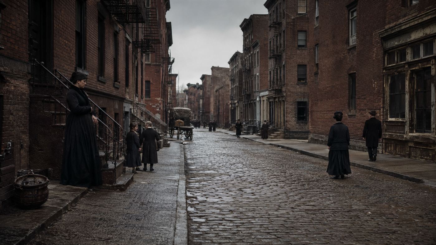 A quiet Little Germany street in the Lower East Side of New York in mourning after the disaster
