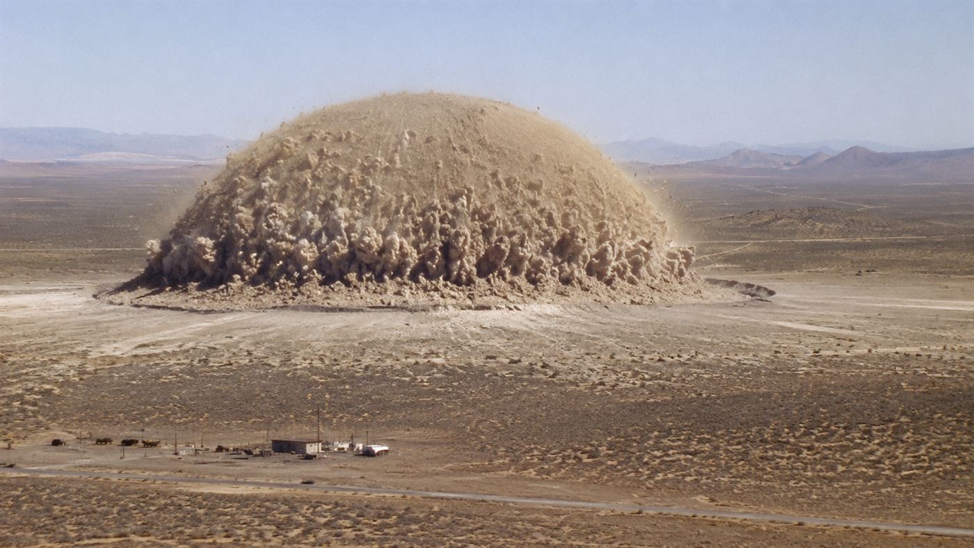 A 1970s-style nuclear cratering blast, the kind once proposed to excavate the Qattara Depression Project canal