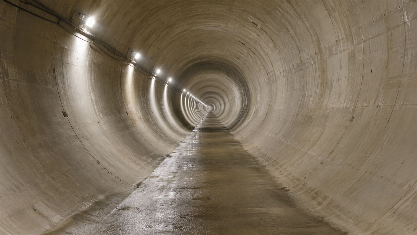 The huge modern concrete tunnel of the Thames Tideway super sewer under London, seven meters wide