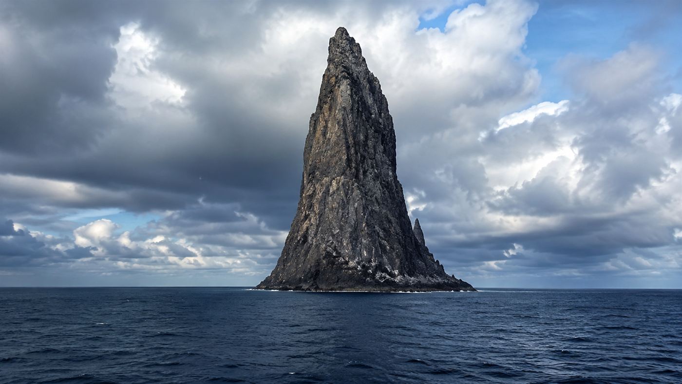 Balls Pyramid, a sheer blade of volcanic rock rising over 500 metres out of the ocean near Lord Howe Island