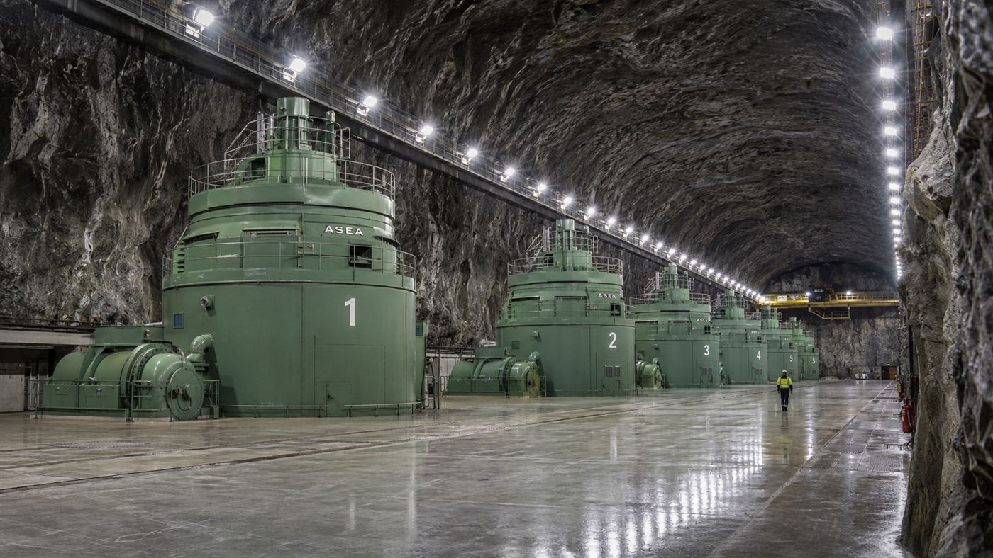 The vast underground machine hall cavern of Cruachan Power Station inside Ben Cruachan