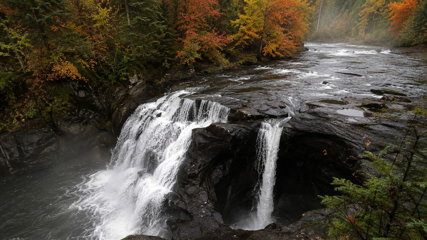 The Devils Kettle waterfall, where the Brule River splits and half pours into a dark pothole in the rock