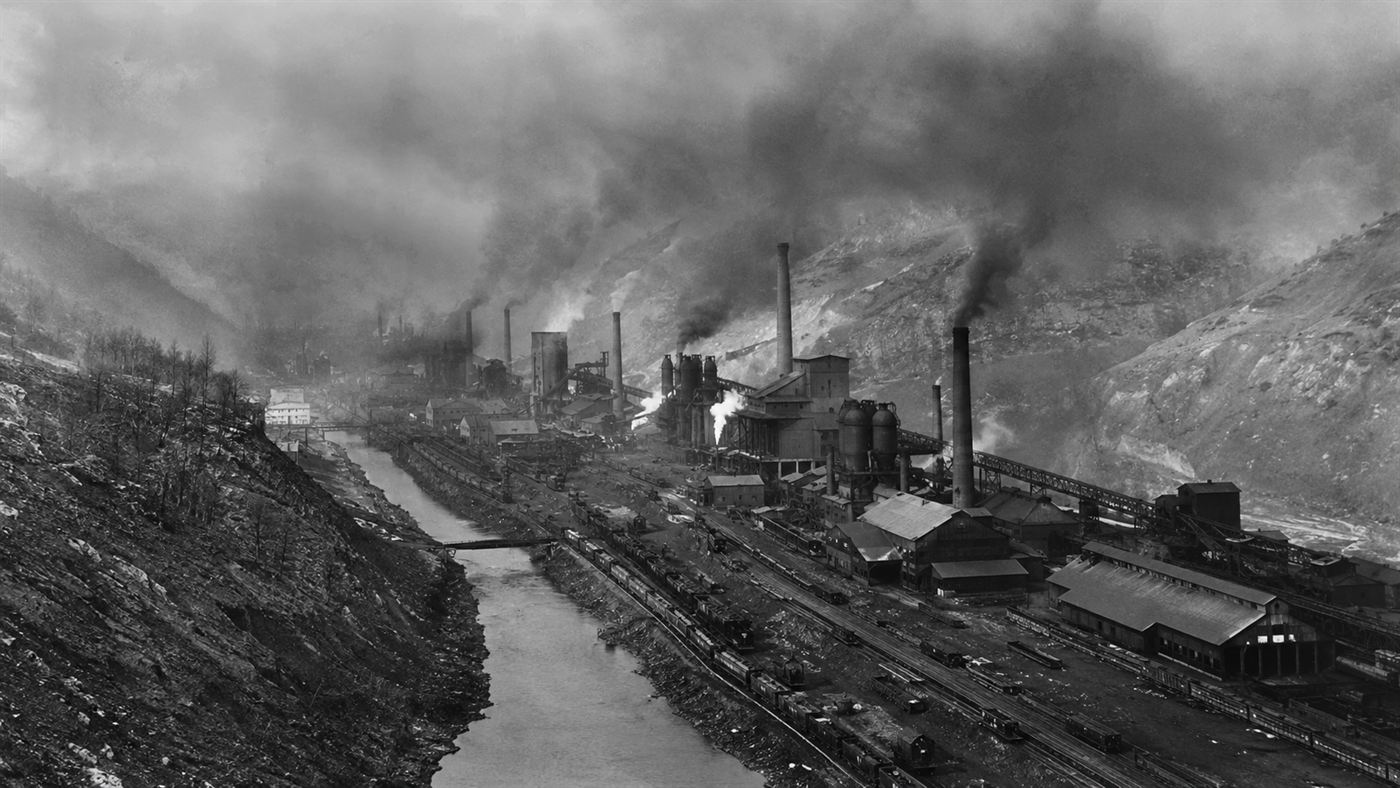 The zinc works and steel mills of Donora belching smoke into the narrow Monongahela valley