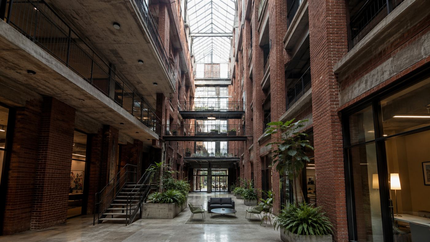 The naturally lit interior atrium of the passive cooling Eastgate building