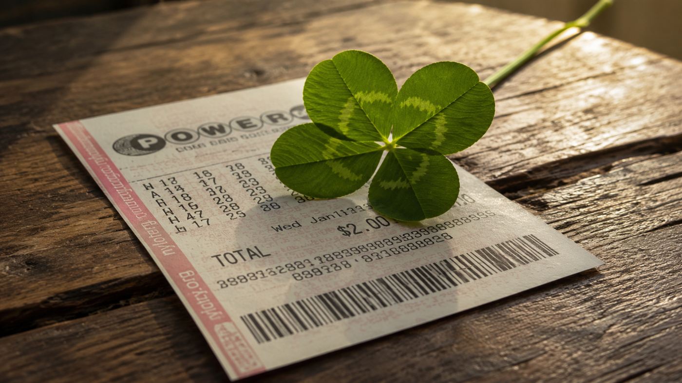 A four-leaf clover on an old lottery ticket, evoking the luck of Frane Selak