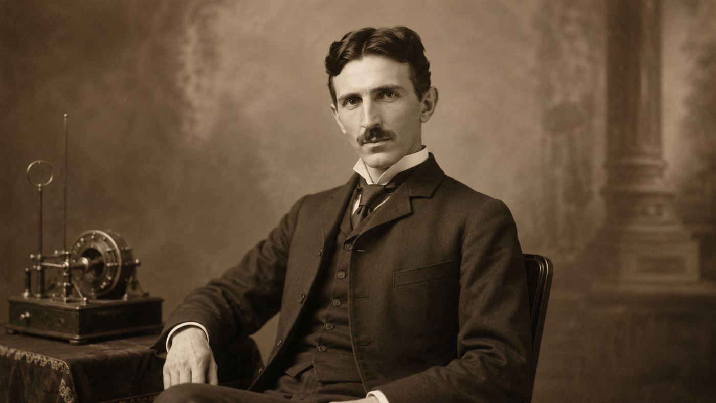 A sepia 1890s portrait of inventor Frank Sprague in a Victorian suit