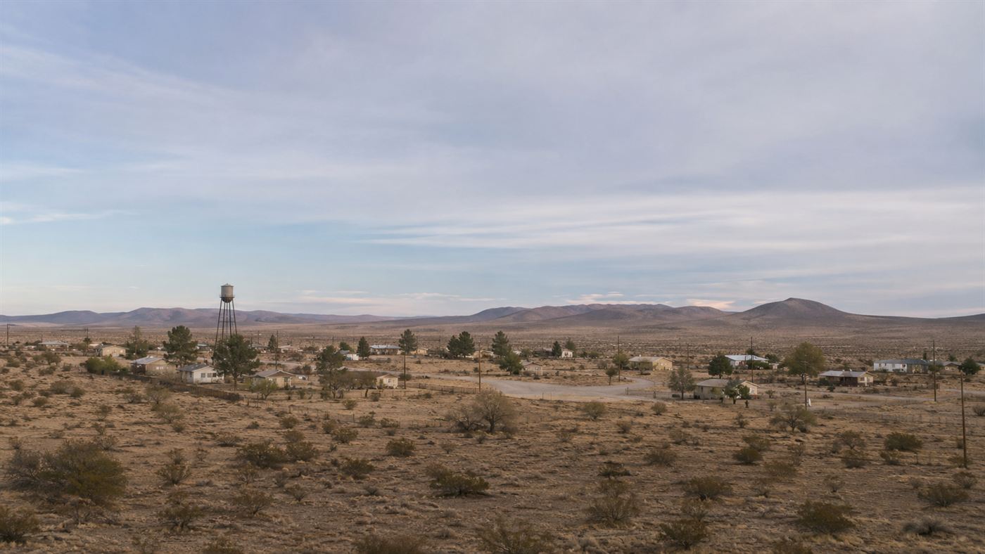 A small sparse desert town in the California Mojave near Hinkley, with scattered houses and a water tower amid dry scrub, the setting of the Erin Brockovich case