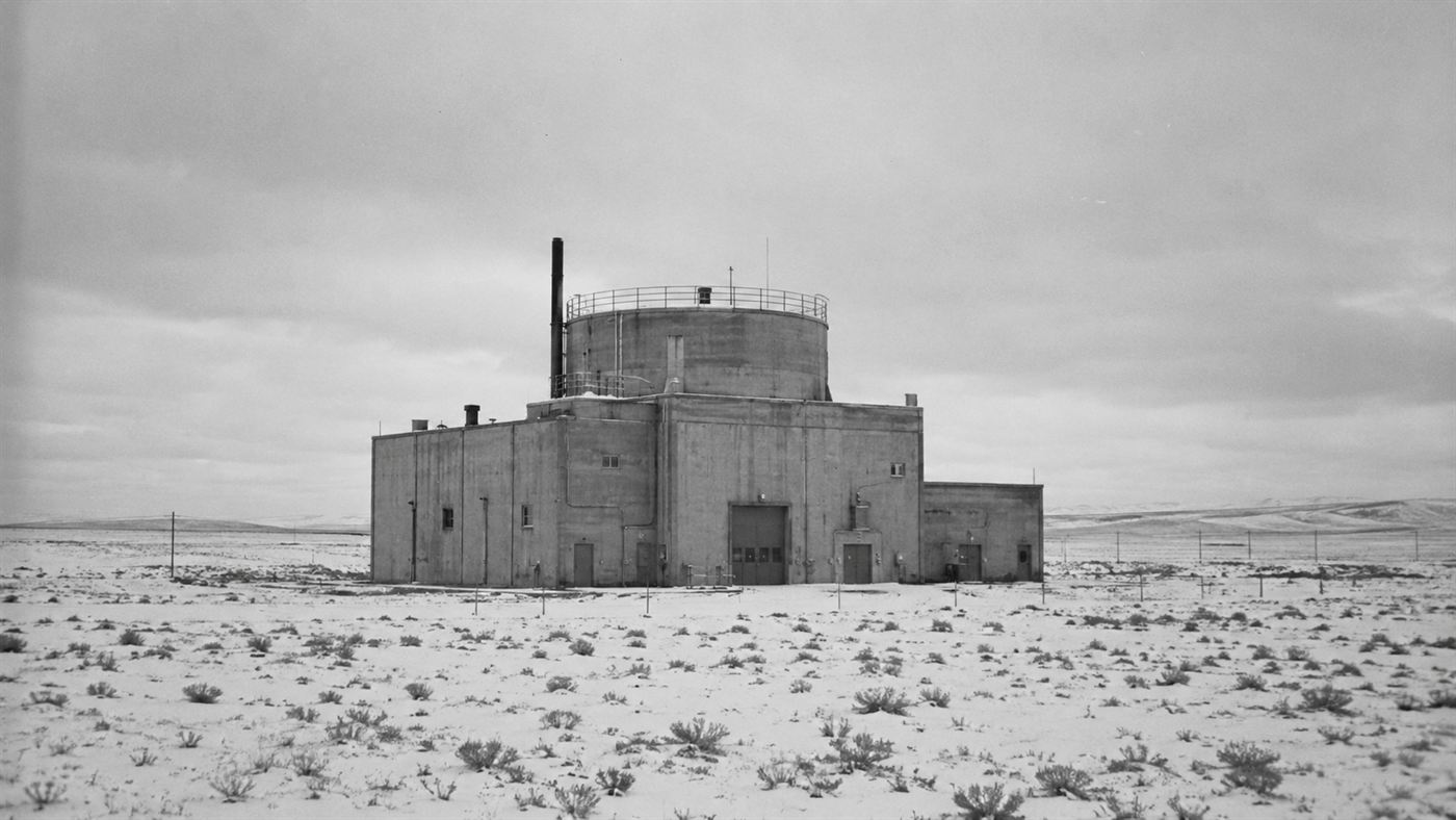 The small SL-1 reactor building standing alone in the snowy Idaho desert in 1961