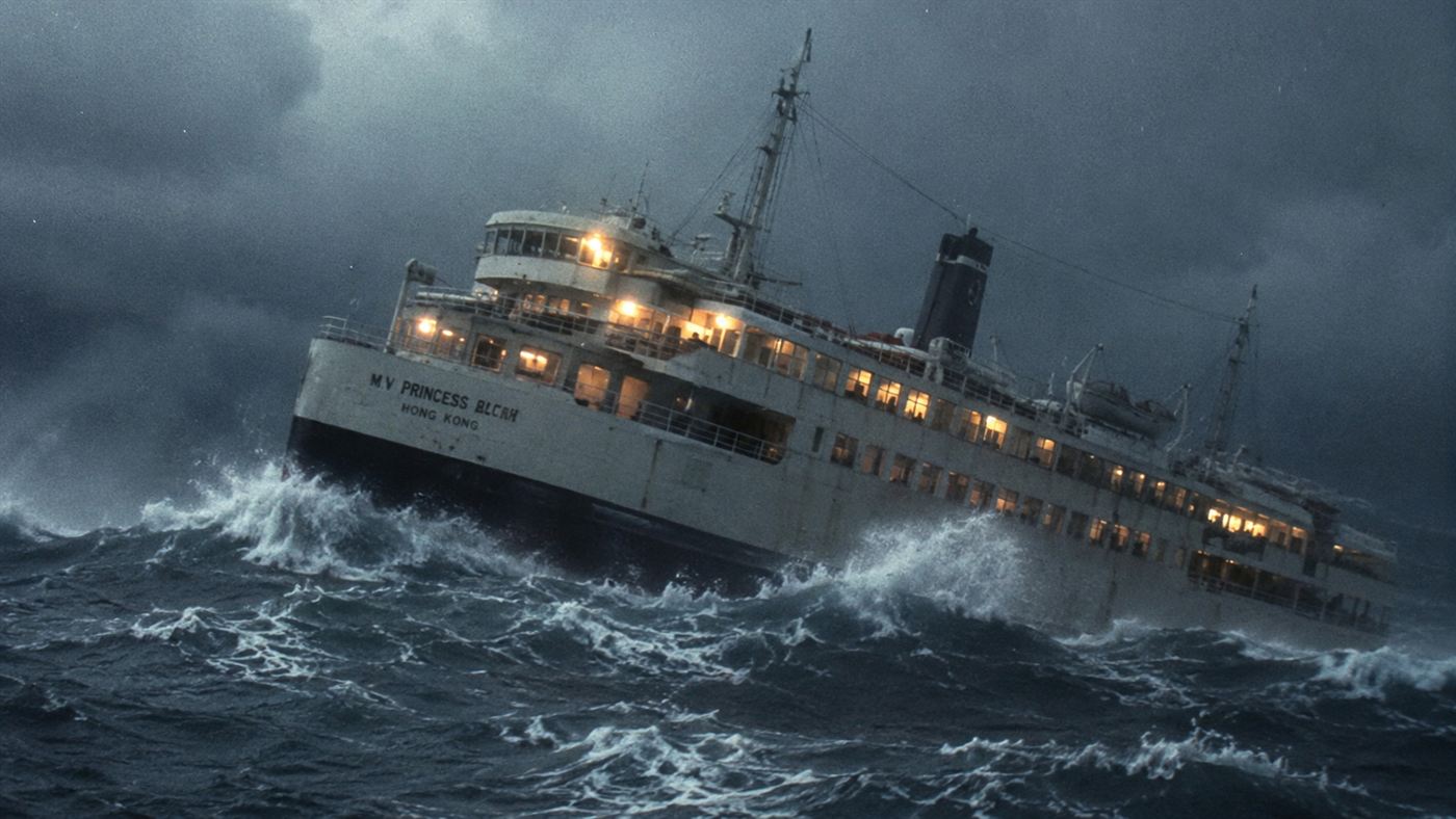A 1950s ferry like the Toya Maru caught in a violent typhoon in the Tsugaru Strait