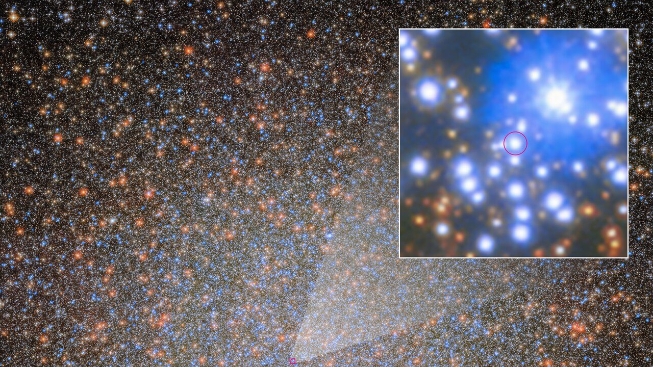 Campo denso de estrelas de Omega Centauri, onde o Hubble achou um buraco negro em Omega Centauri pelo movimento de uma estrela