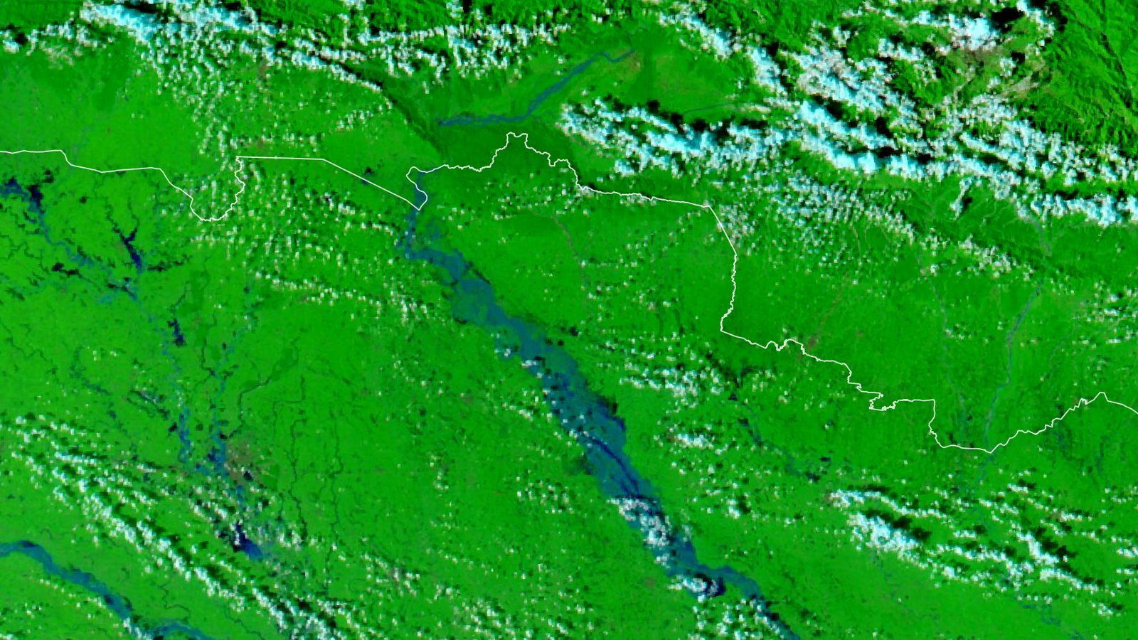Imagem de satélite em falsa cor mostra a cheia do rio Gandak entre o Nepal e a Índia em 29 de setembro de 2026